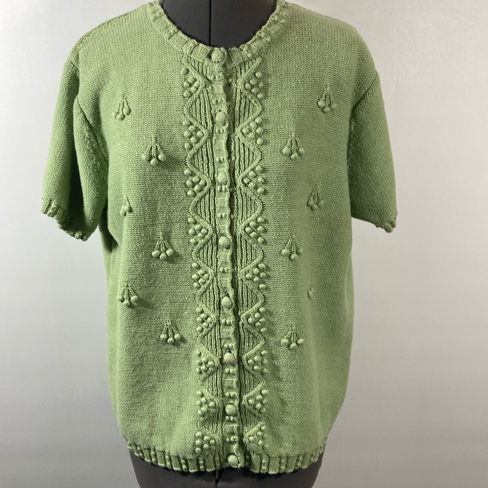 Monterey by Koret Sweater Women Size L Light Green Stitch Embroidery Front